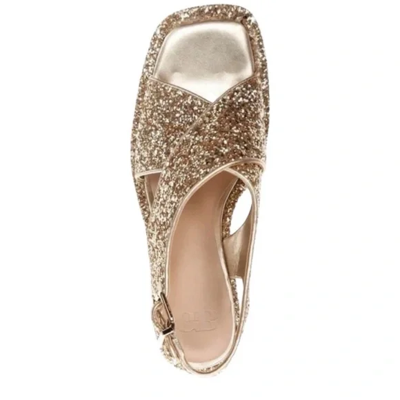 Gianni Bini NWOT GB Gold Glitter Platform Sandals Size 8 Retro Disco Heels - Picture 3 of 8
